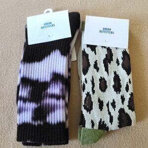 2 Pairs Urban Outfitters Crew Socks One Size Unisex Tie Dye Animal Print NEW